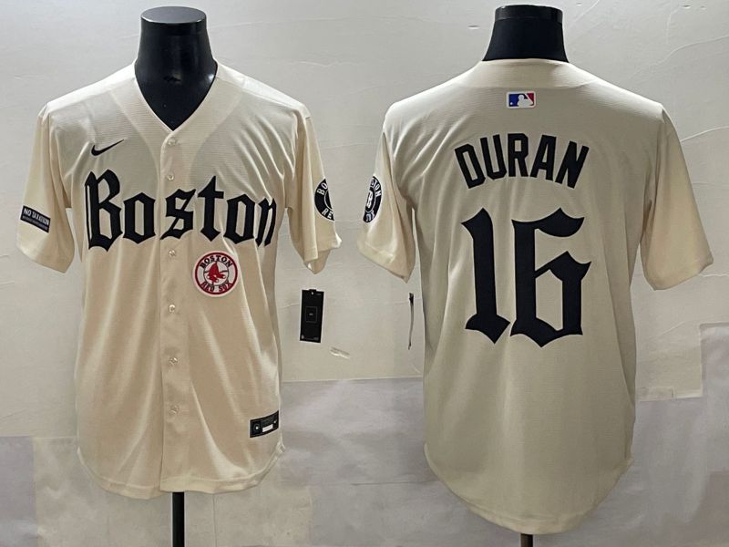 Men 2025 Boston Red Sox #16 Duran Cream Five generations Joint Name Nike MLB Jersey style 19